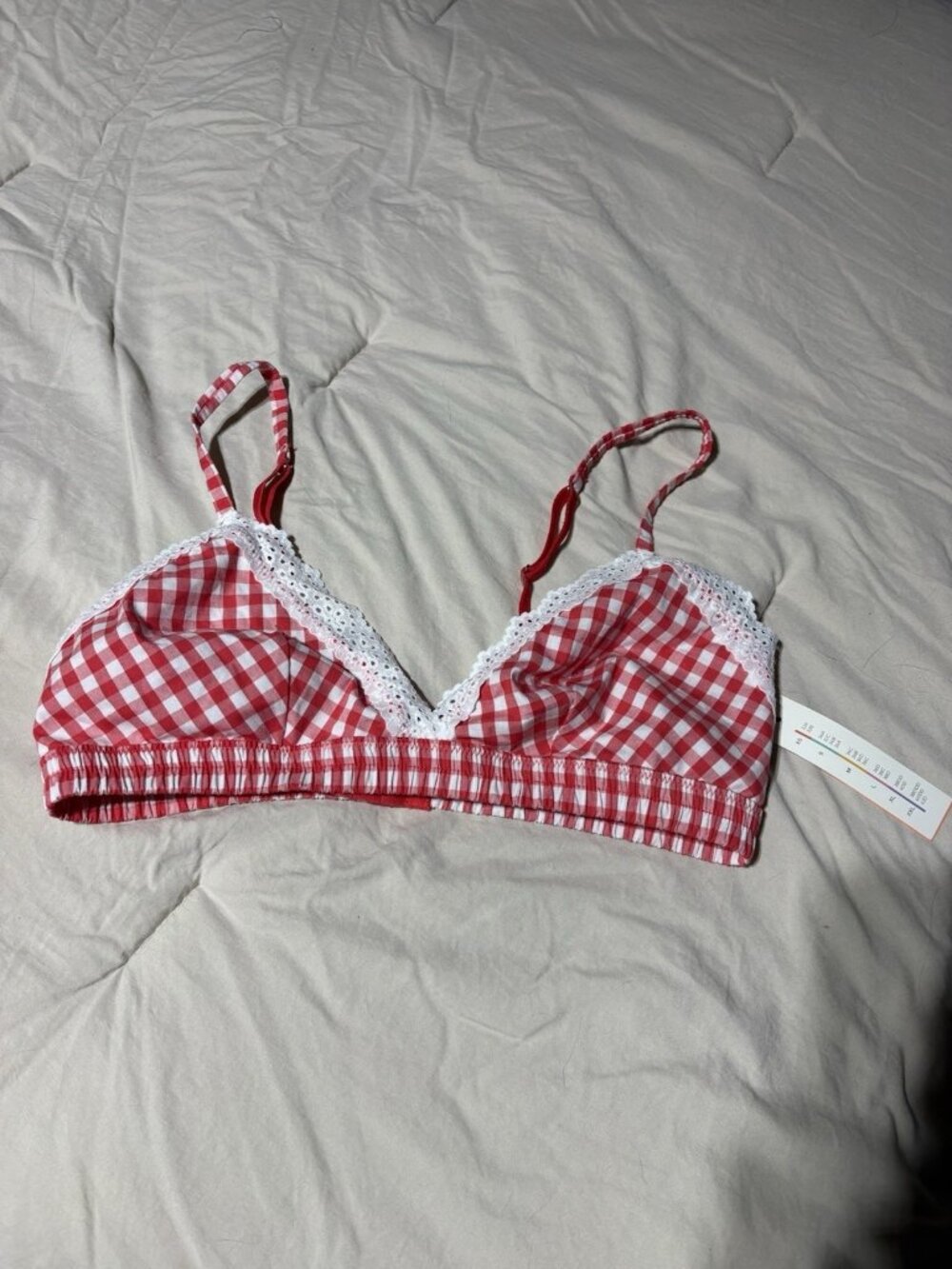 Colsie Women Bralette Red White Gingham Adjustable Strap Cottage Core NWT Large